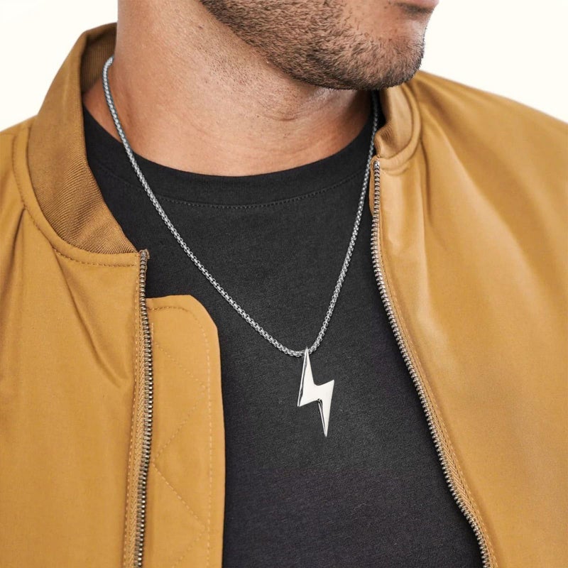 AsAlways Men Women Locomotive Street Punk Hip Hop Retro Minimalist Geometric Lightning Bolt Pendant Necklace - Image 2